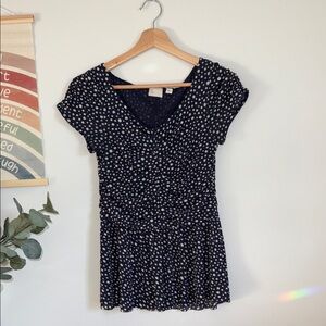 Anthropologie 9-H15 STCL Navy Polka Dot V-Neck Peplum Top in Small